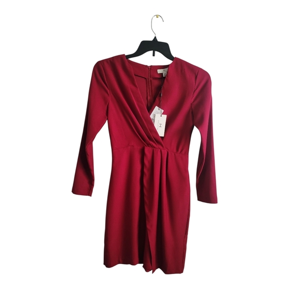 Halston Red Long Sleeve V-Neck Wrap Dress| Size XS - Picture 3 of 11
